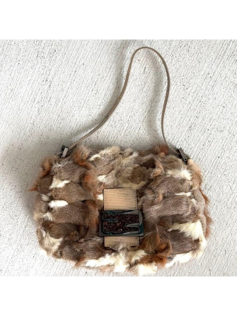 Fendi Mamma Baguette Rabbit Fur Shoulder Bag